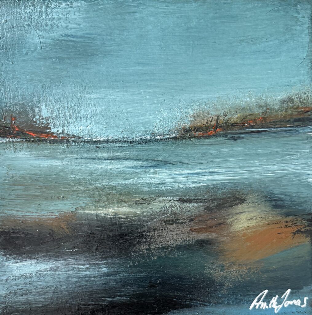 Small abstract painting “Summer Tide” concentrating colour, light and atmosphere by Danish Artist Anitta Jonas