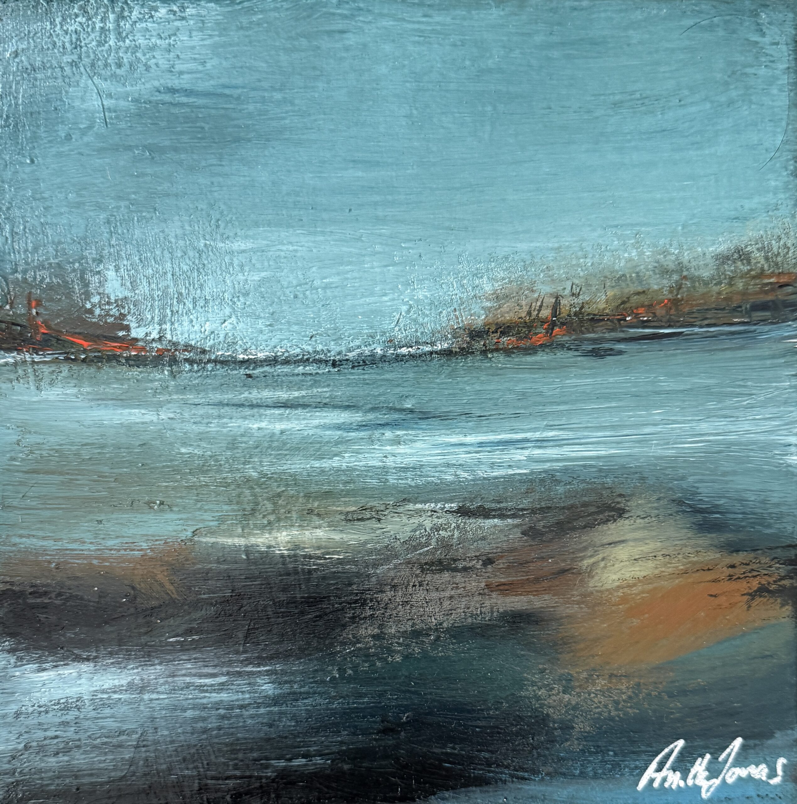 Small abstract painting “Summer Tide” concentrating colour, light and atmosphere by Danish Artist Anitta Jonas