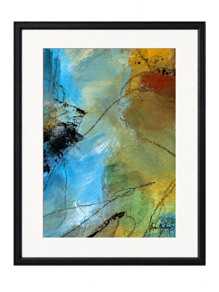 Abstract painting “Fragments IV” with layered colour and contrasting marks by Danish Artist Anitta Jonas