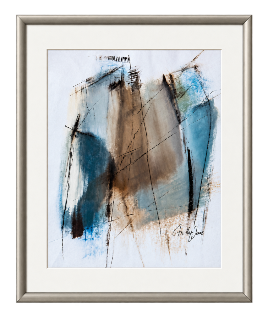 Crossing Lines, a framed acrylic work on paper by Danish Artist Anitta Jonas