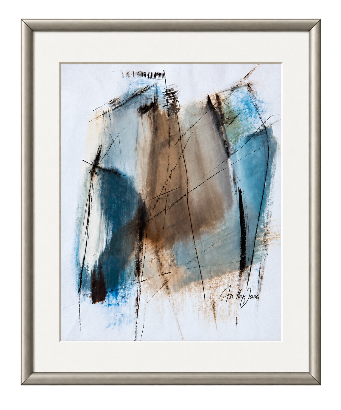 Crossing Lines, a framed acrylic work on paper by Danish Artist Anitta Jonas