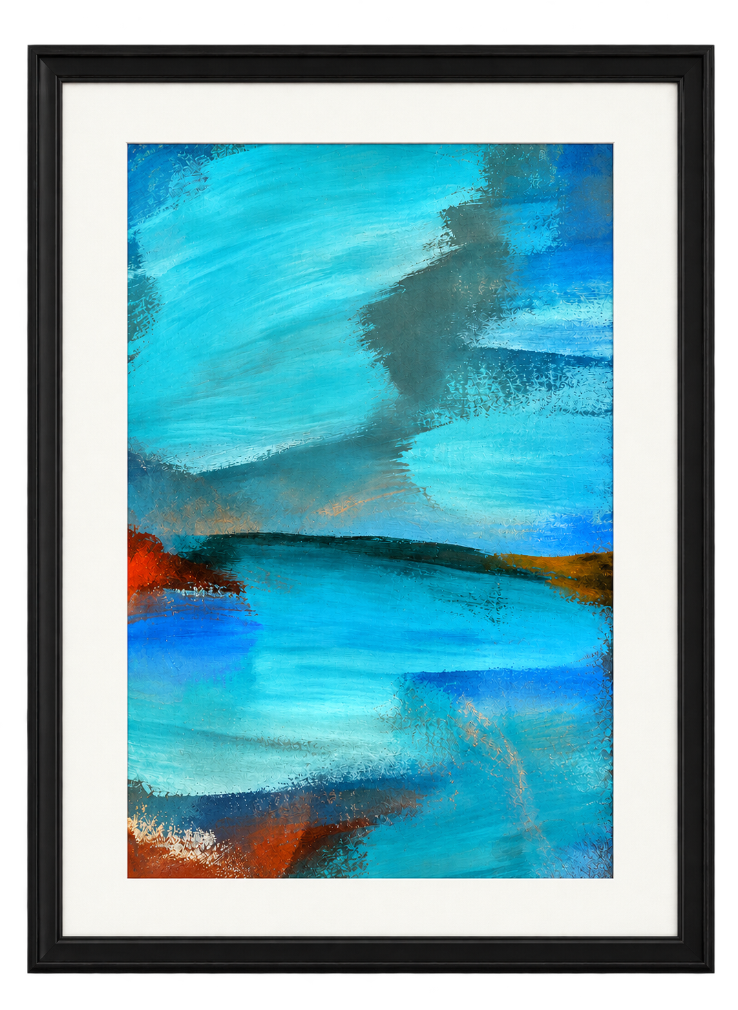 Small abstract landscape-like painting “Blue Passage” with layered colour contrasts by Danish Artist Anitta Jonas