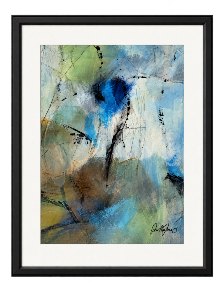 Abstract painting “Fragments I” with layered colour and contrasting marks by Danish Artist Anitta Jonas