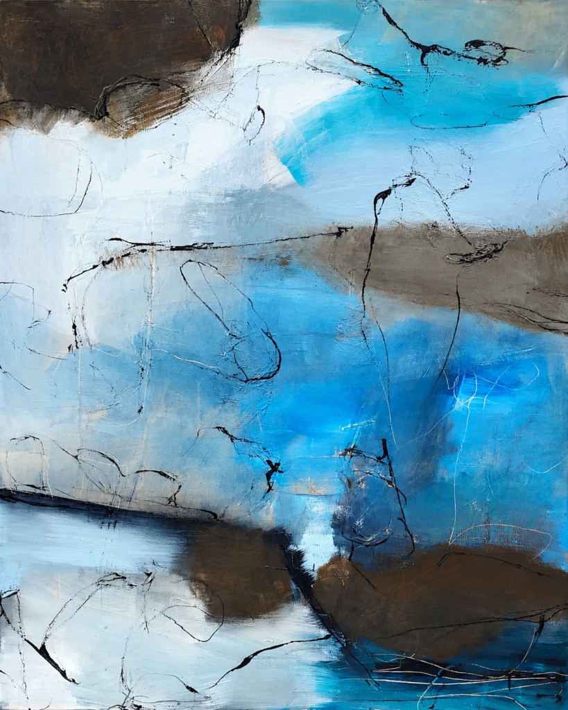 Abstract-figurative painting “Almost Invisible” with translucent layers and barely emerging figures by Danish Artist Anitta Jonas