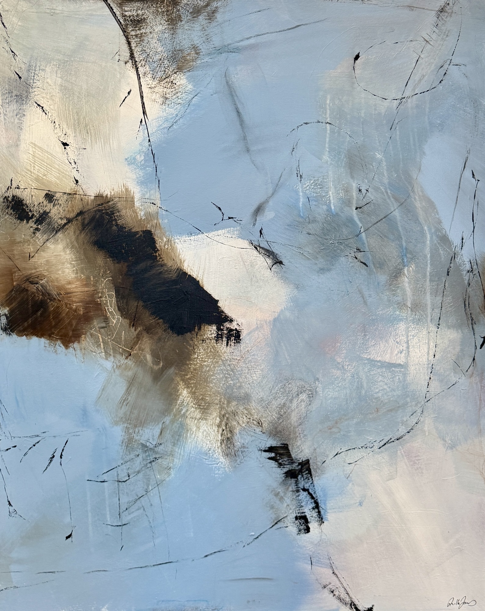 Abstract painting “Light Blues II” in light blue tones by Danish Artist Anitta Jonas